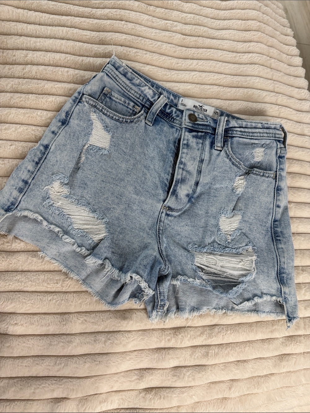 Hollister Light Blue Distressed Denim Jean Shorts